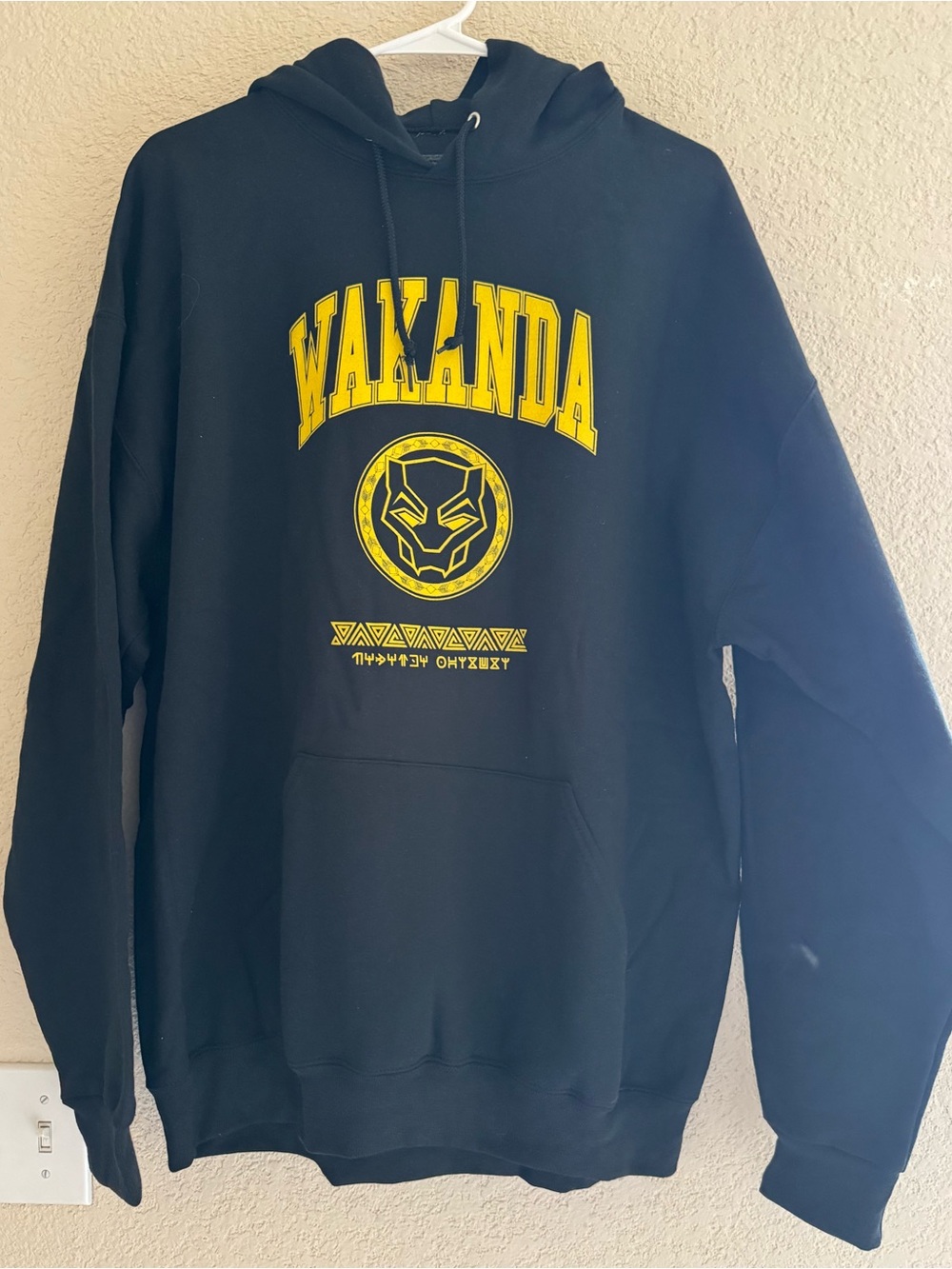 Marvel Black Hoodie with Yellow Wakanda Logo - Men's Pullover. Size XL
